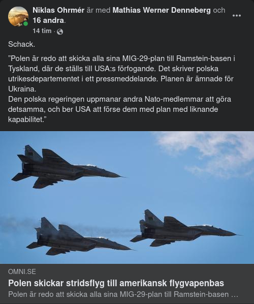 Polen Redo Att Skicka Stridsflygplan