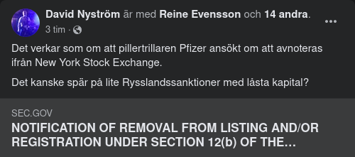 Avnoteringsansökande Pfeizer