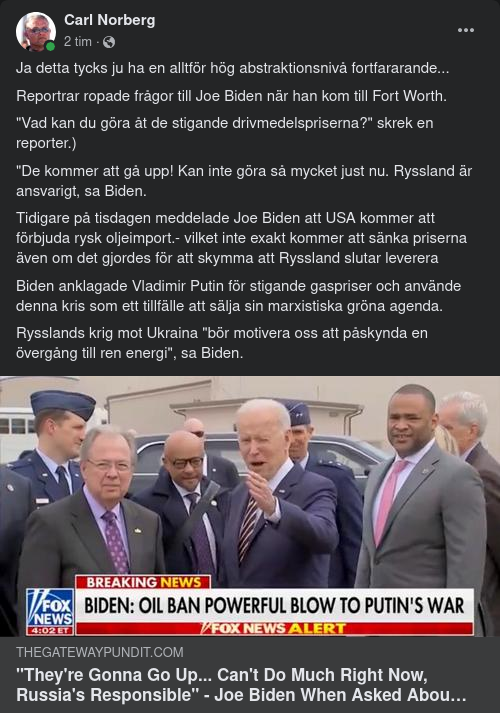 Biden Skyller Drivmedelspriser På Ryssland