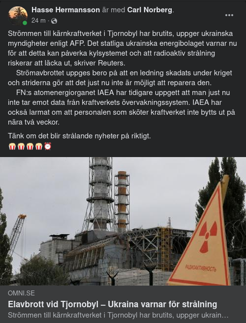 Elavbrott & Ukrainsk Strålningsvarning