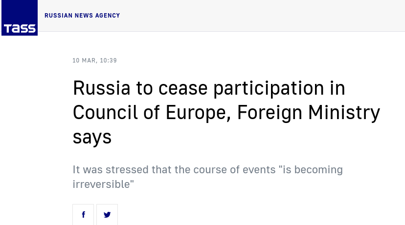 Ryssland Avslutar Deltagandet I Council of Europe