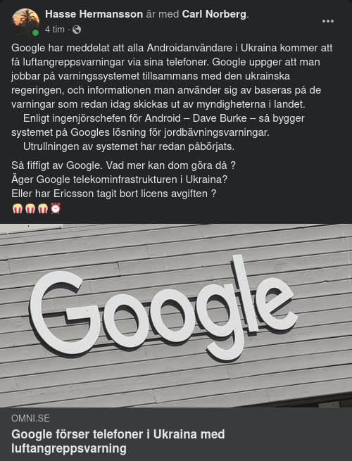 Google Tillhandahåller Luftangreppsvarning För Ukrainska Telefoner
