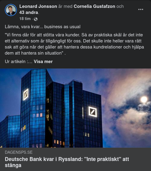 Deutsche Bank Kvar I Ryssland