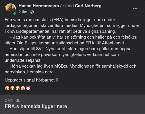 FRA:s Hemsida Nere