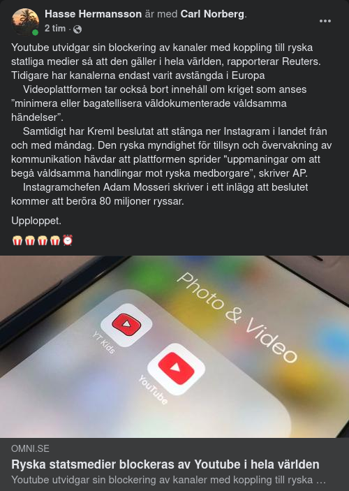 Youtube Blockerar Ryska Statsmedier Globalt