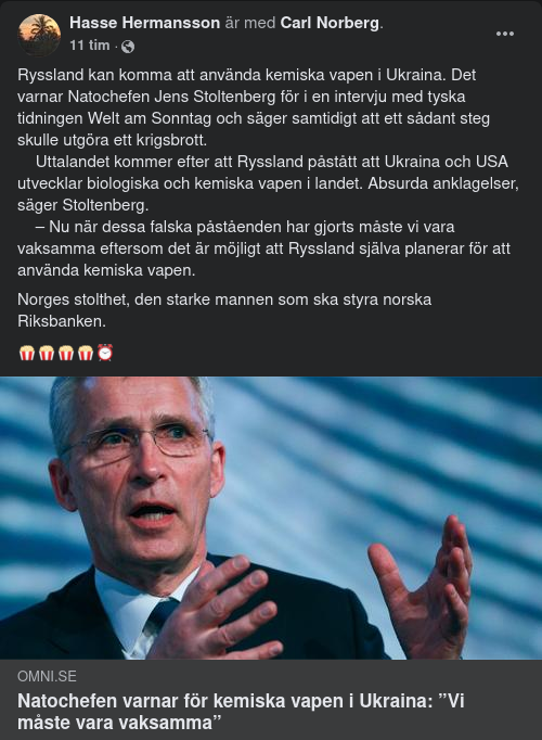 Stollenberg Varnar För Rysk False Flag