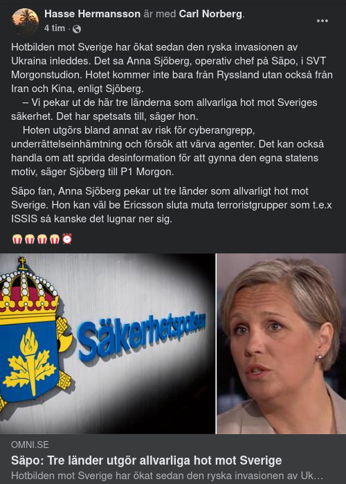 Tre Allvarligt Sverigehotande Länder Enligt SÄPO
