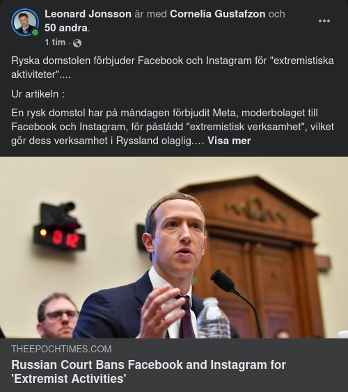 FB & Instagram Olagliga I Ryssland