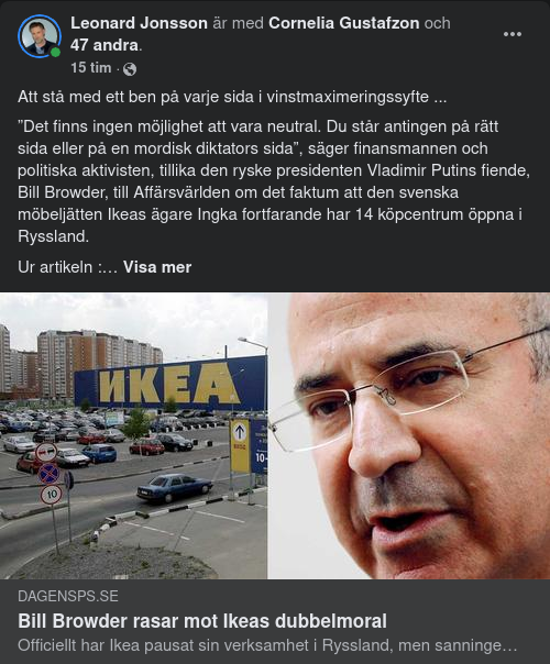 Browder Ondgör Sig Över IKEAs Rysslandsverksamhet