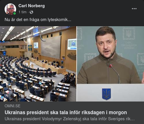 Zelensky Talar Inför Svenska Riksdagen Imorgon