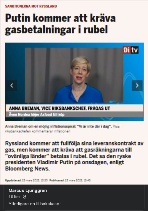 Ryssland Kräver Rubel För Gas