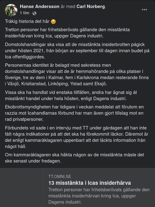 13 Frihetsberövade I ICAs Insiderhärva