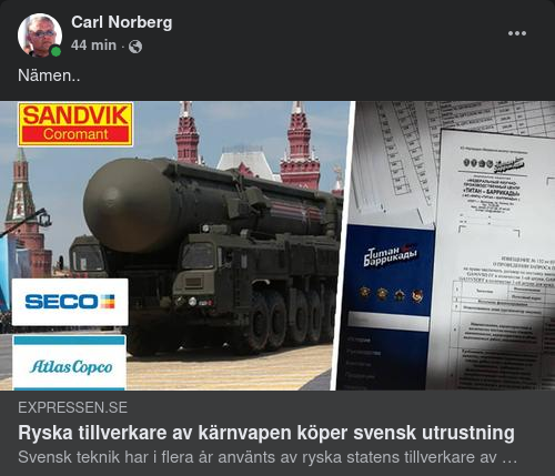 Svensk Försäljning Till Rysk Kärnvapentillverkare