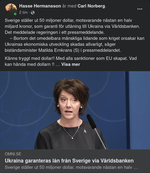 Sverige Garanterar Ukraina 50 Miljoner Dollar Via Världsbanken