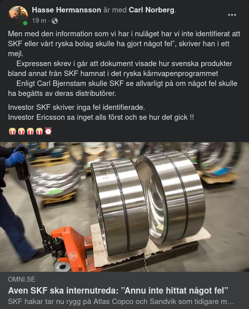 SKF Identifierar Inga Fel