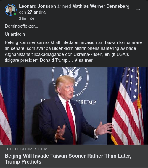 Trump Tror På Kinesisk Taiwan-Invasion Snarare Än Senare