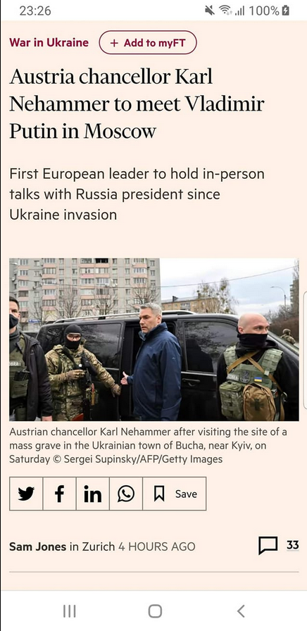 Österrikes Kansler Möter Putin I Moskva