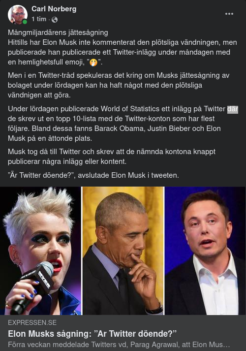 Musk Twittrar "Twitter Döende?"