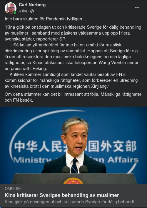 Kinesisk Kritik Av Svensk Muslimbehandling