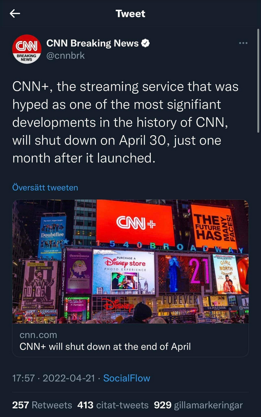 CNN+ Nedlagt Efter En Månad