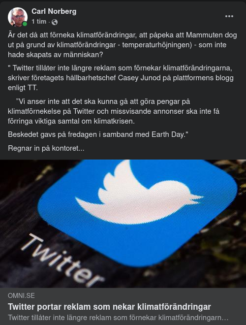 Twitter Förnekar Klimatförändringsförnekningsreklam Utrymme