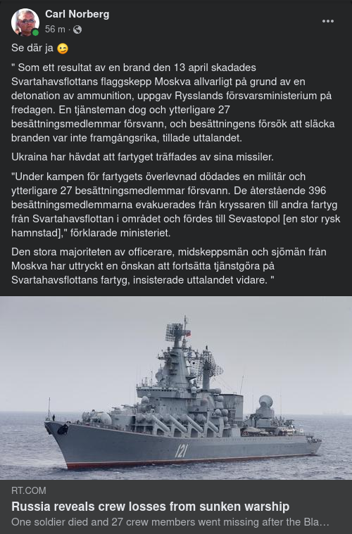 Ryskt Uttalande Om Flaggskeppet Moskva