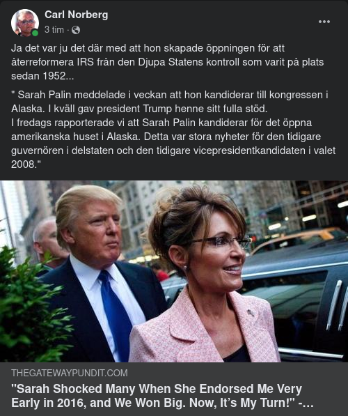 Trumpstödd Palin Kandiderar