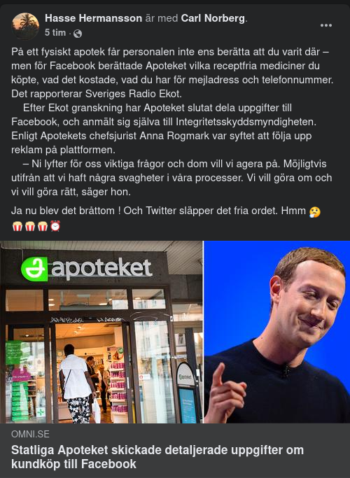 Apoteket Delar Med Sig Till FB