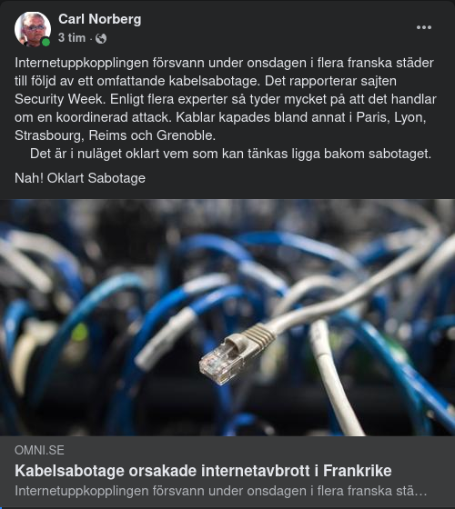 Oklart Kabelsabotage I Frankrike
