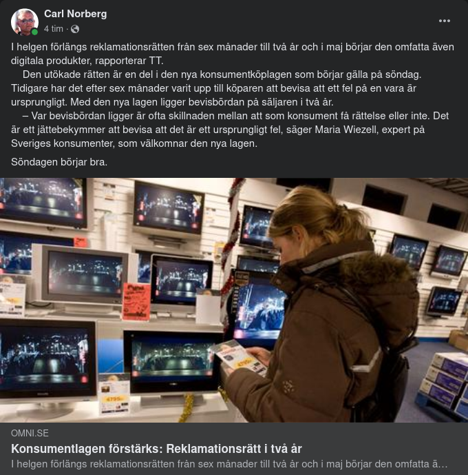 Nytt I Konsumentköplagen På Söndag