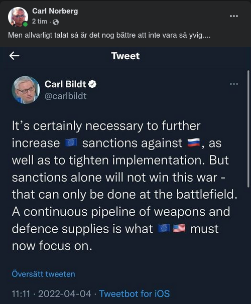 Bildt Vill Ha Vapen Till Slagfältet