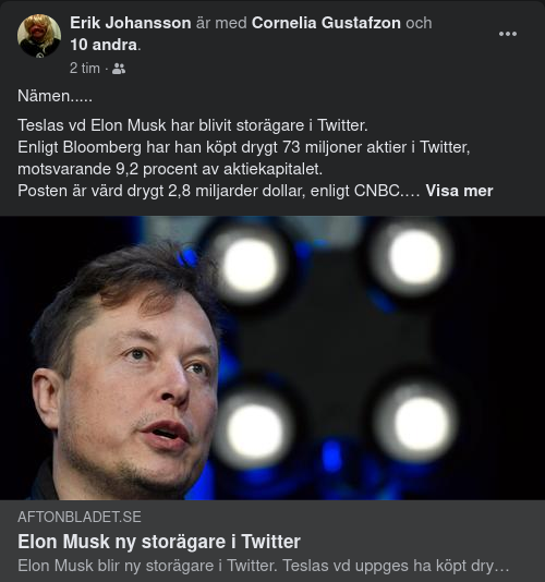 Musk Nybliven Storägare I Twitter