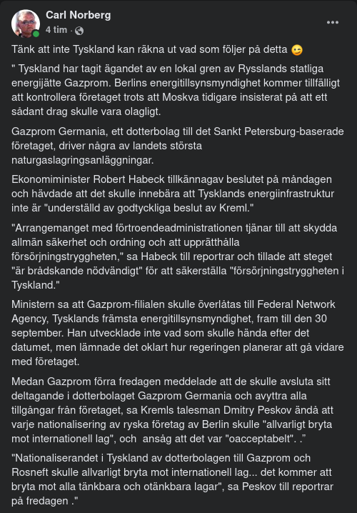 Tyskland Tar Ägande Av Gazprom Germania