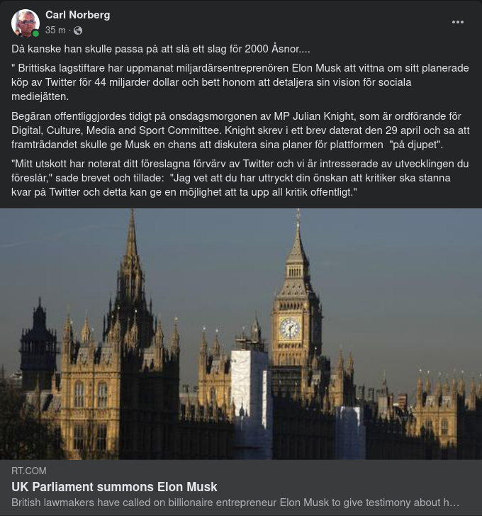 Brittiska Parlamentet Vill Prata Med Musk Om Twitter