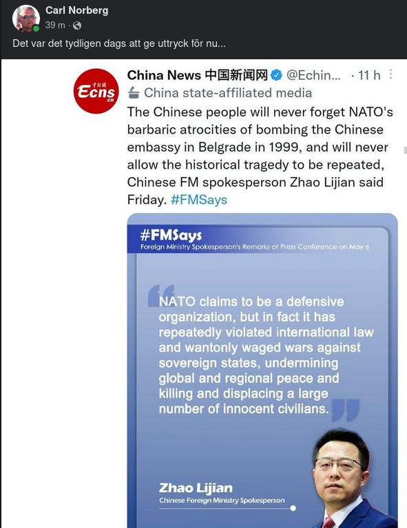 Kina Uttrycker Ett Nato-Minne