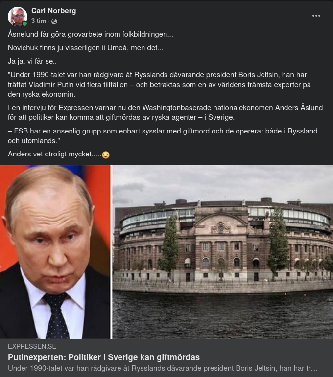 Åsnan Åslund Varnar För Ryska Giftmord