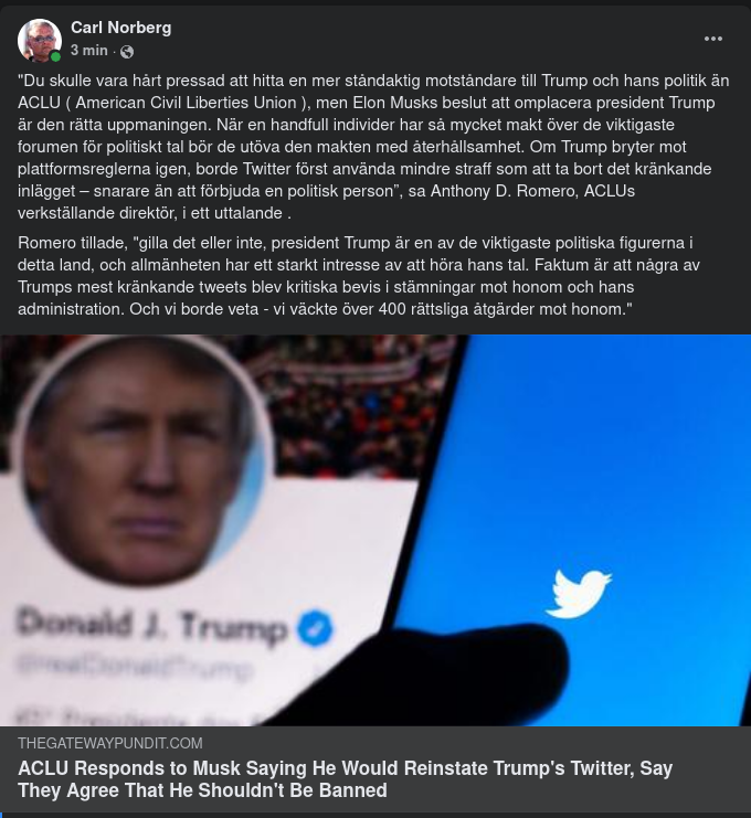ACLU Instämmer - Trump Borde Inte Blivit Twitterbannad