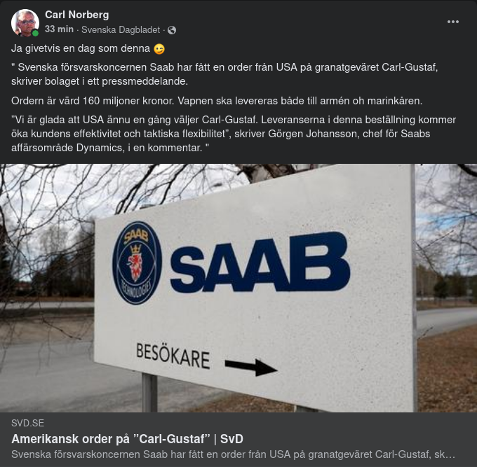 USA Beställer Carl Gustaf Av SAAB