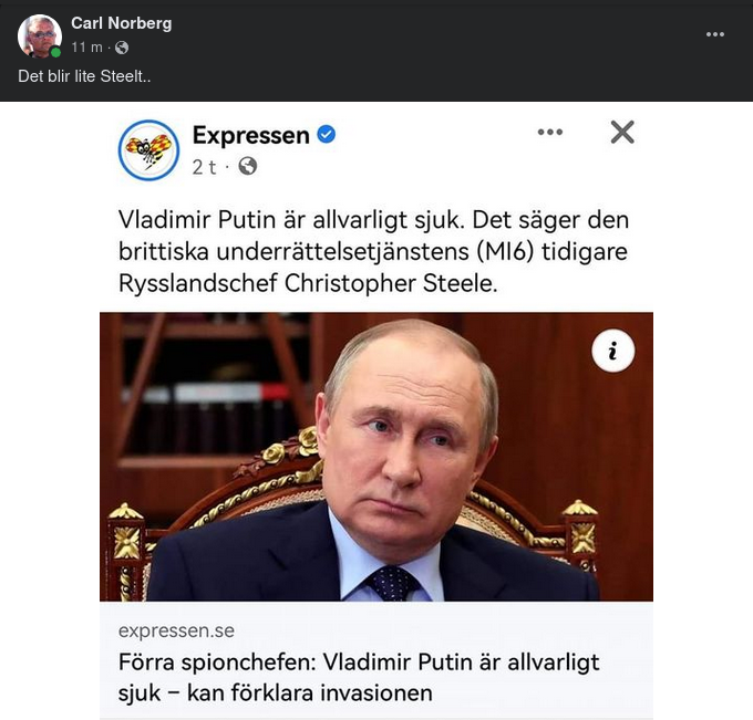 MI6 Tidigare Rysslandschef Christopher Steele Säger Putin Allvarligt Sjuk