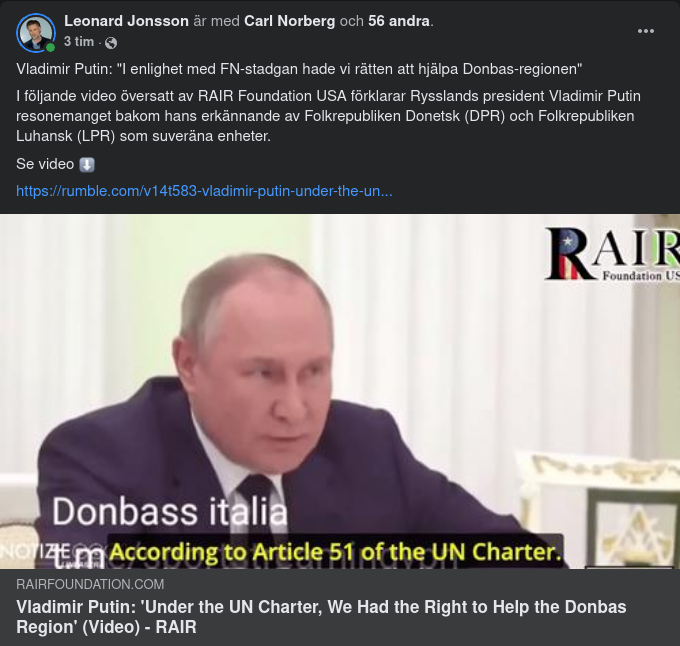 Putin Om Erkännandet Av DPR & LPR