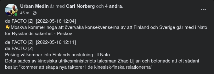 Peking Välkomnar Inte Finskt Nato-Medlemskap
