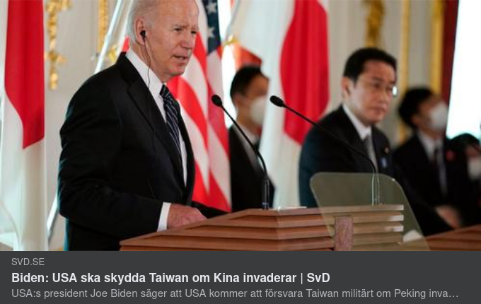 Biden Utlovar Taiwanskydd