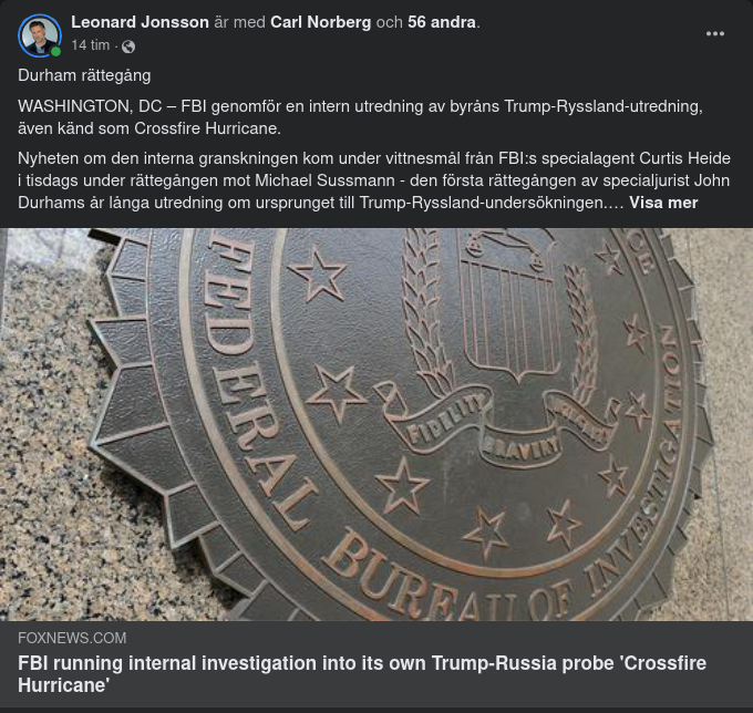 Sussmannfönstret Öppnar Intern FBI-Utredning Av Crossfire Hurricane