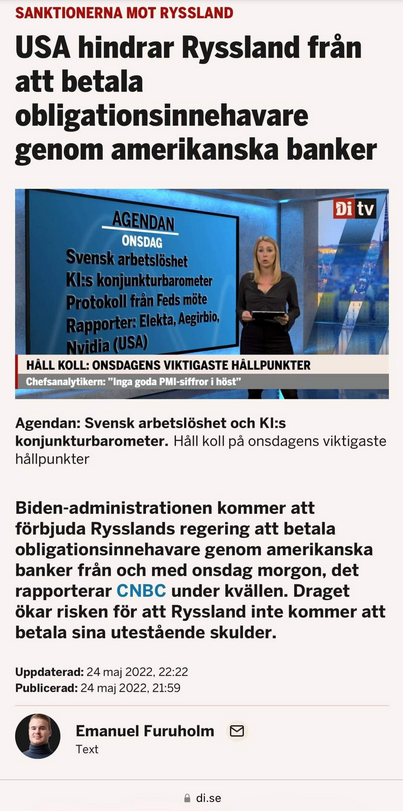 USA Hindrar Ryssland Att Betala Obligationsinnehavare