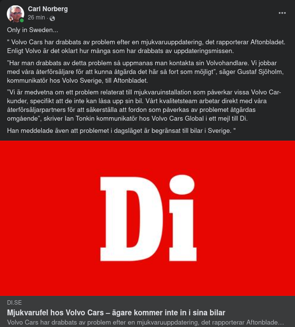 Sverigebegränsat Mjukvarufel På Volvobilar