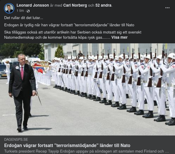 Erdogan Fortsatt Negativ Till Terroriststödjande Nato-Ansökare