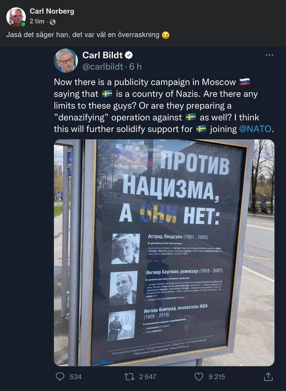 Bildt Om Ryska Nazistanklagelser