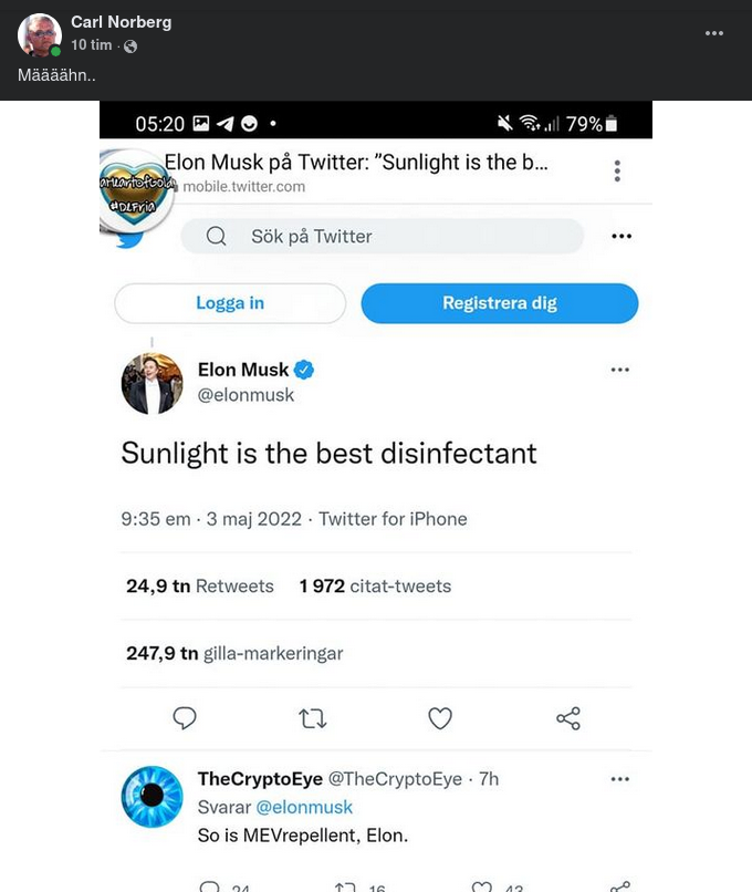 Soligt Musk-Tweet