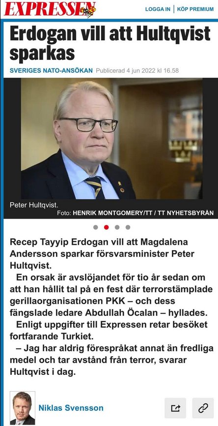 Erdogan Vill Se Hultqvist Sparkad