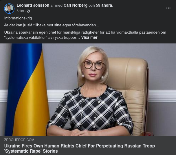 Ukraina Sparkar Sin Chef För Mänskliga Rättigheter Över Ryska Systematiska Våldtäkter